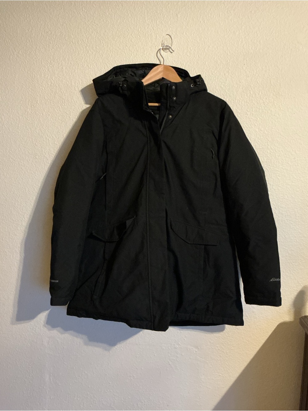 Eddie Bauer WEATHEREDGE Black Hooded Puffer Jacket